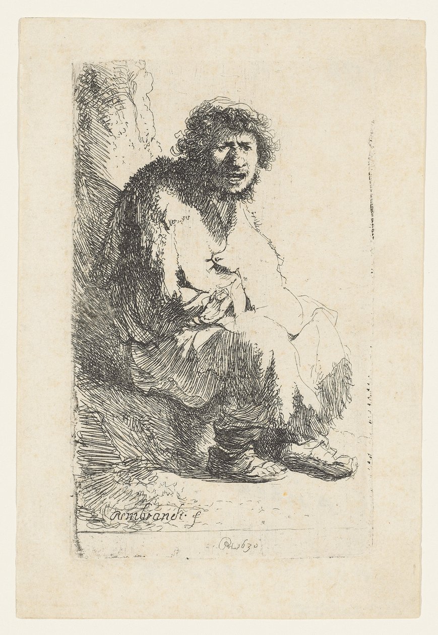 Žebrák sedící na bance, 1630 od Rembrandt van Rijn