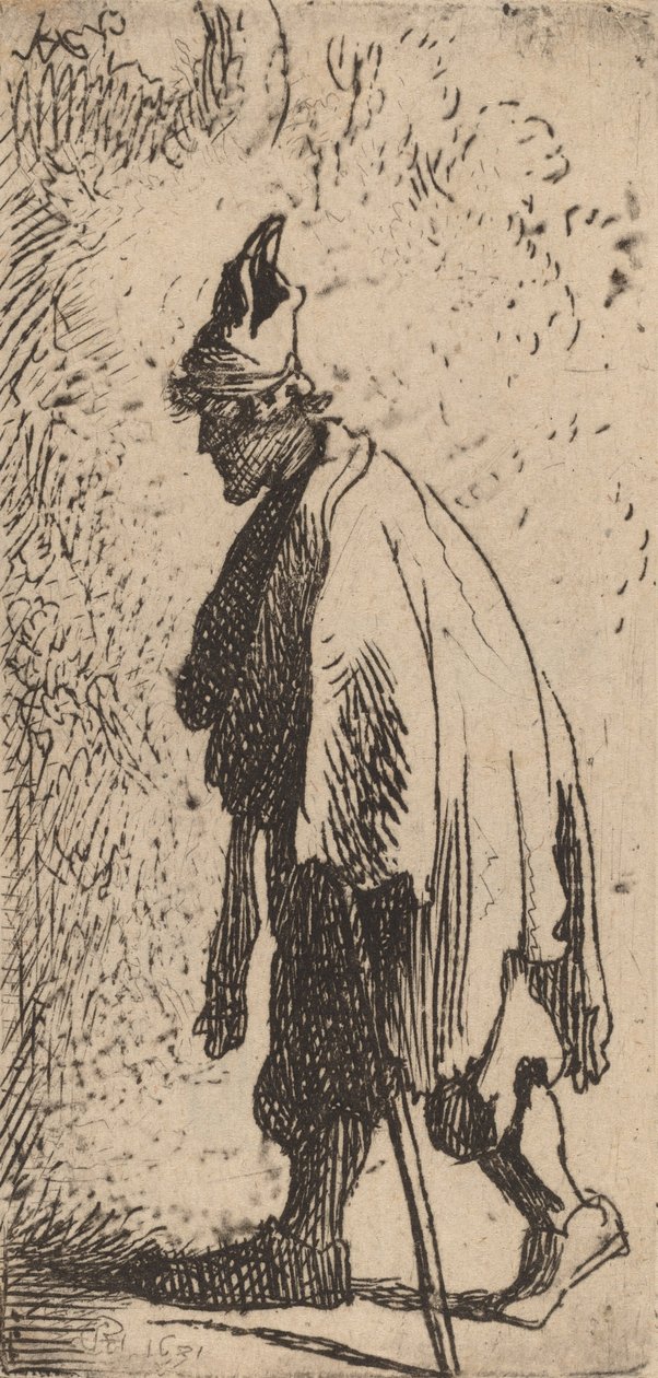 Žebrák s holí, chůze doleva, 1631. od Rembrandt van Rijn