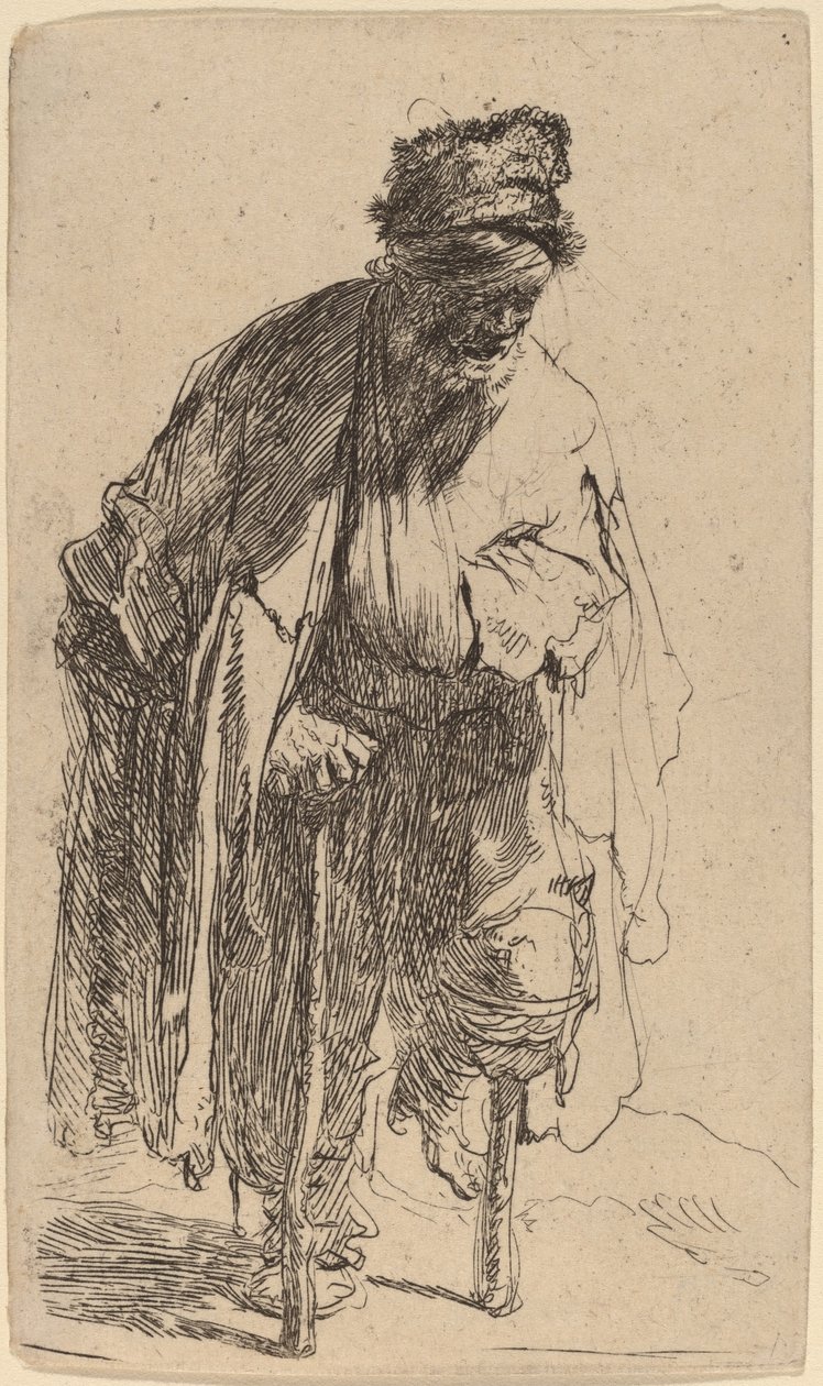 Žebrák s dřevěnou nohou od Rembrandt van Rijn