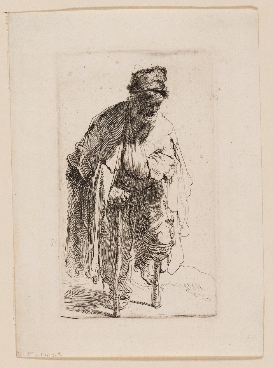 Žebrák s dřevěnou nohou od Rembrandt van Rijn