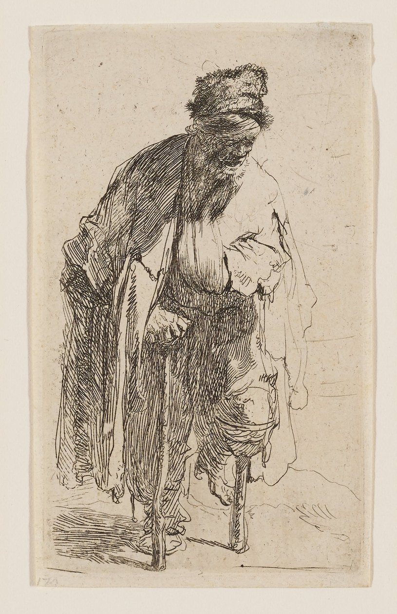 Žebrák s dřevěnou nohou od Rembrandt van Rijn
