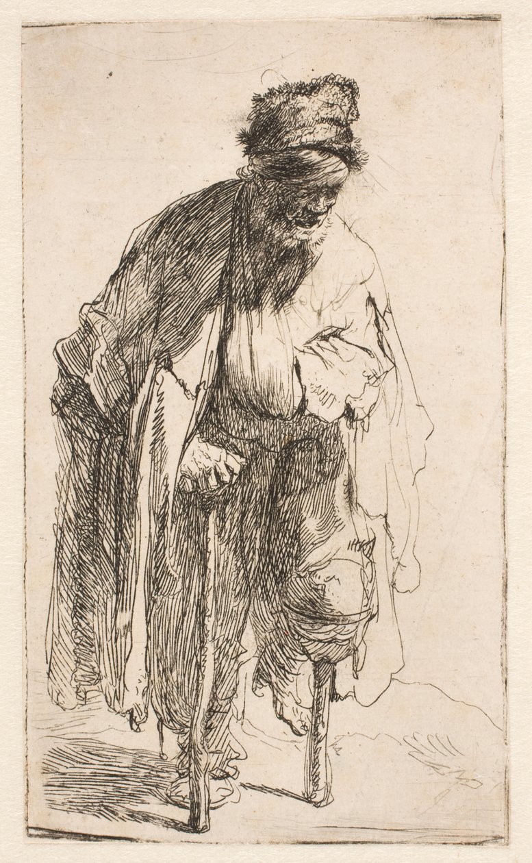 Žebrák s dřevěnou nohou od Rembrandt van Rijn