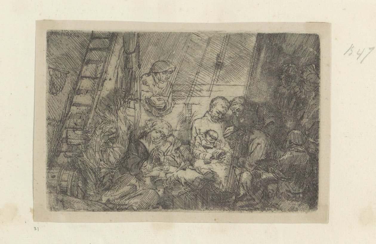 Besnijdenis in de stal Kolekce osmdesáti pěti původních tisků (název série) od Rembrandt van Rijn