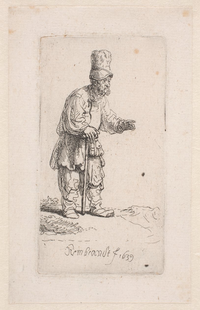 Sedlák opírající se o hůl od Rembrandt van Rijn