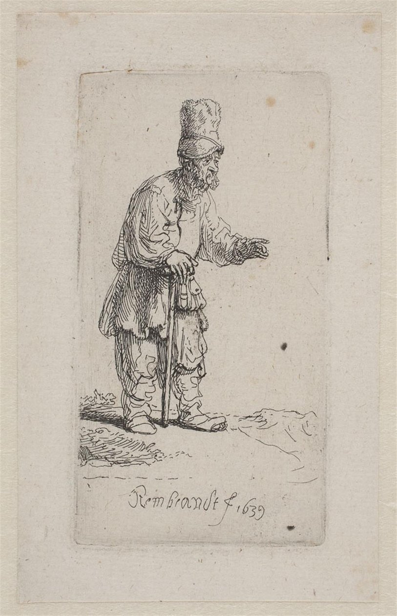 Sedlák opírající se o hůl od Rembrandt van Rijn