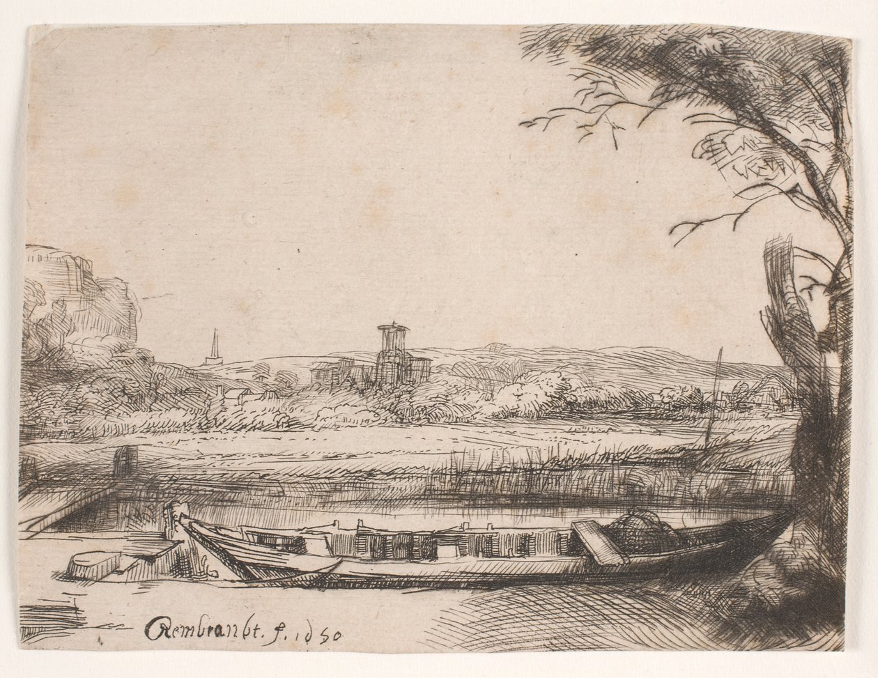 Kanál s velkou lodí a mostem od Rembrandt van Rijn