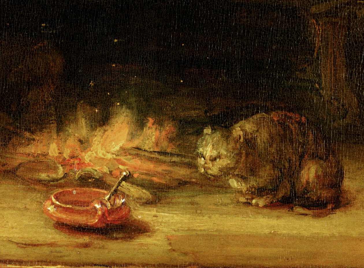 Kočka, detail Svaté rodiny s oponou, 1646 (viz 244315) od Rembrandt van Rijn