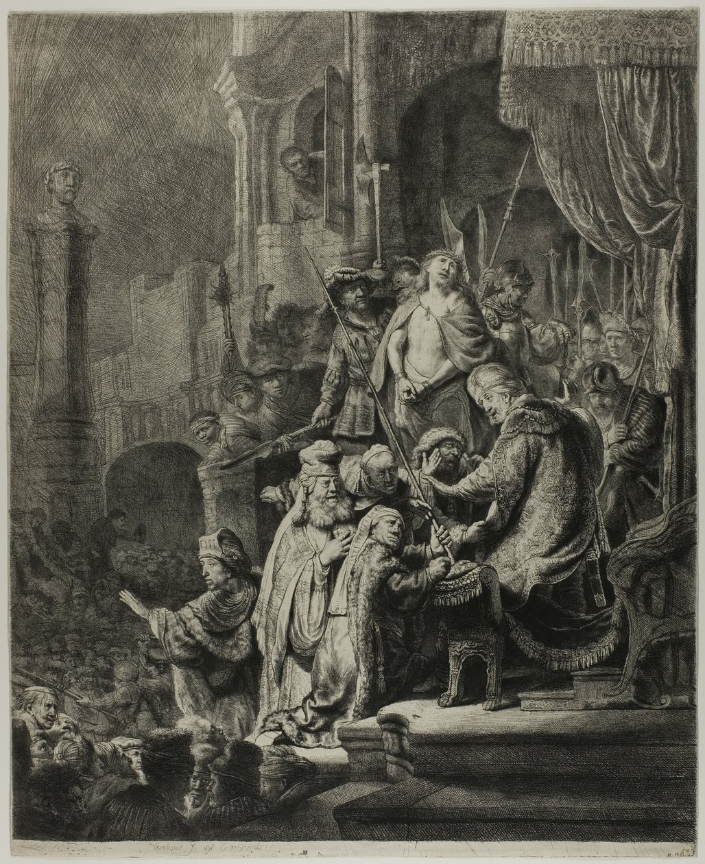 Kristus před Pilátem: Velký talíř od Rembrandt van Rijn
