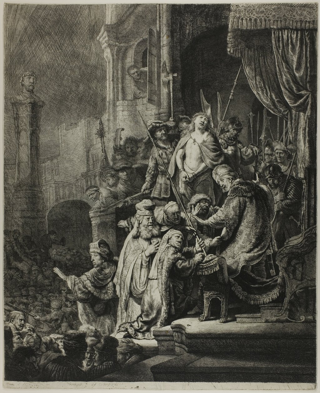 Kristus před Pilátem: Velký talíř od Rembrandt van Rijn