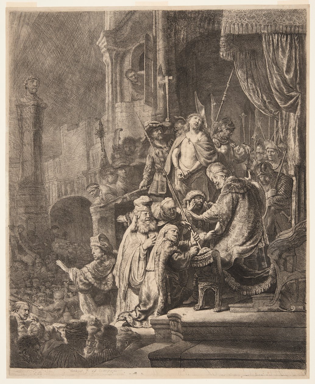 Kristus před Pilátem: Velký talíř od Rembrandt van Rijn