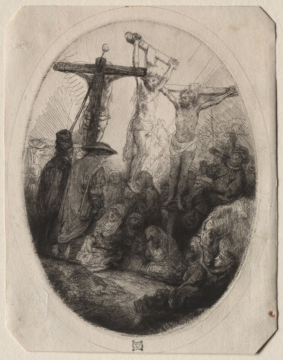 Kristus ukřižovaný mezi dvěma zloději: Oválný talíř od Rembrandt van Rijn