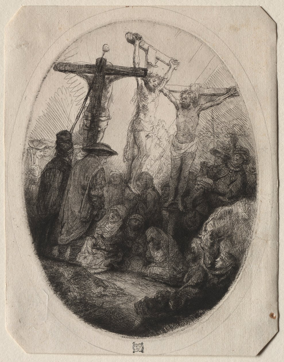 Kristus ukřižovaný mezi dvěma zloději: Oválný talíř, c. 1641. od Rembrandt van Rijn