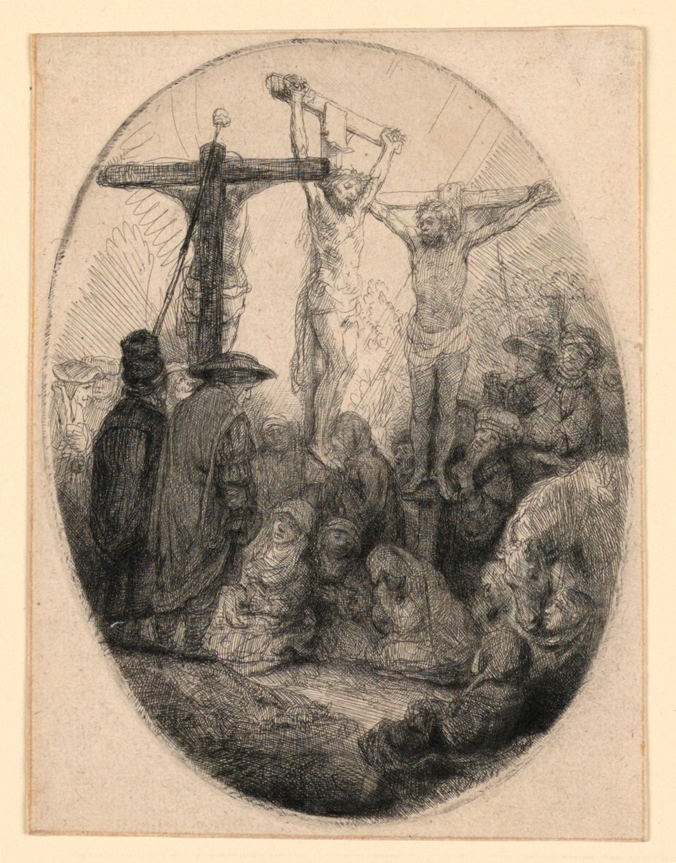Kristus ukřižovaný mezi dvěma zloději: Oválný talíř od Rembrandt van Rijn