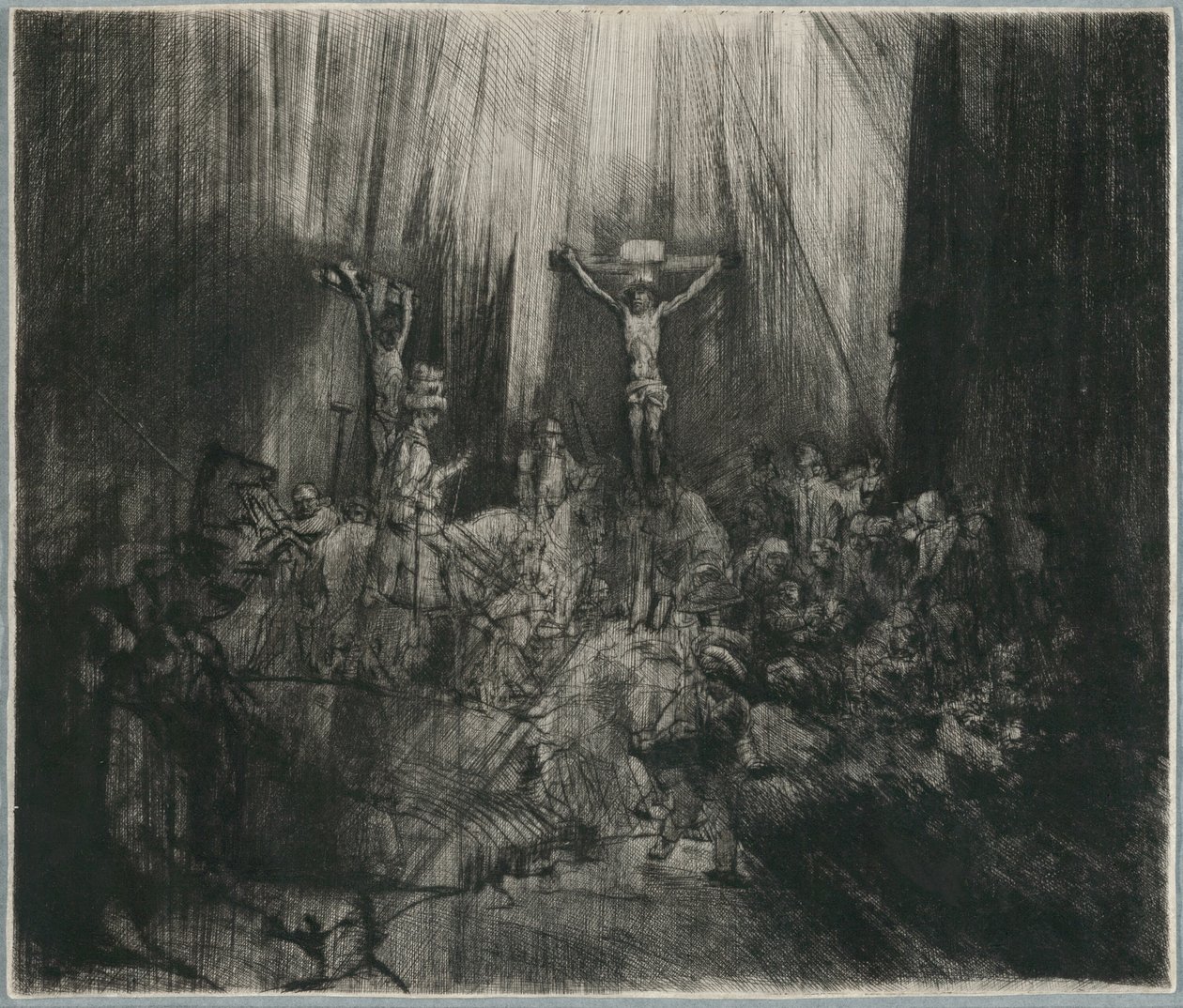 Kristus ukřižovaný mezi dvěma zloději: „Tři kříže“ od Rembrandt van Rijn