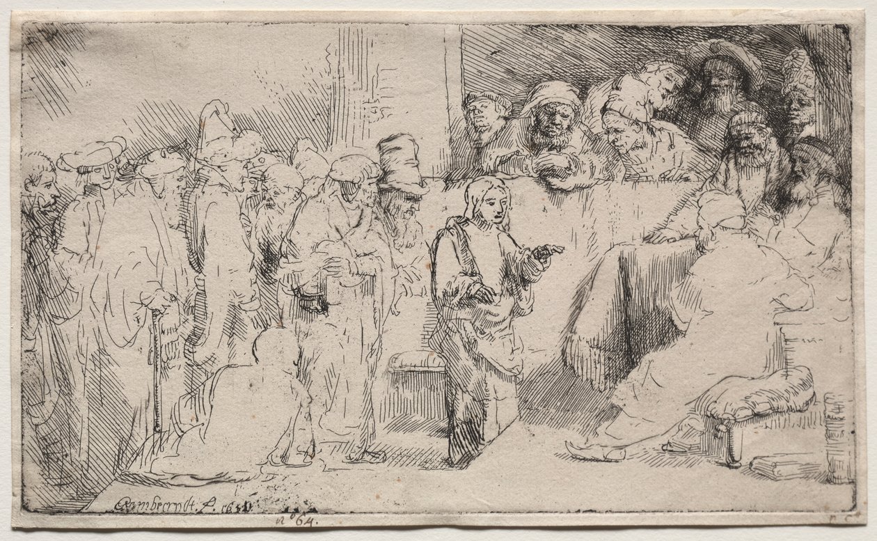 Kristus se hádal s doktory: Skica od Rembrandt van Rijn
