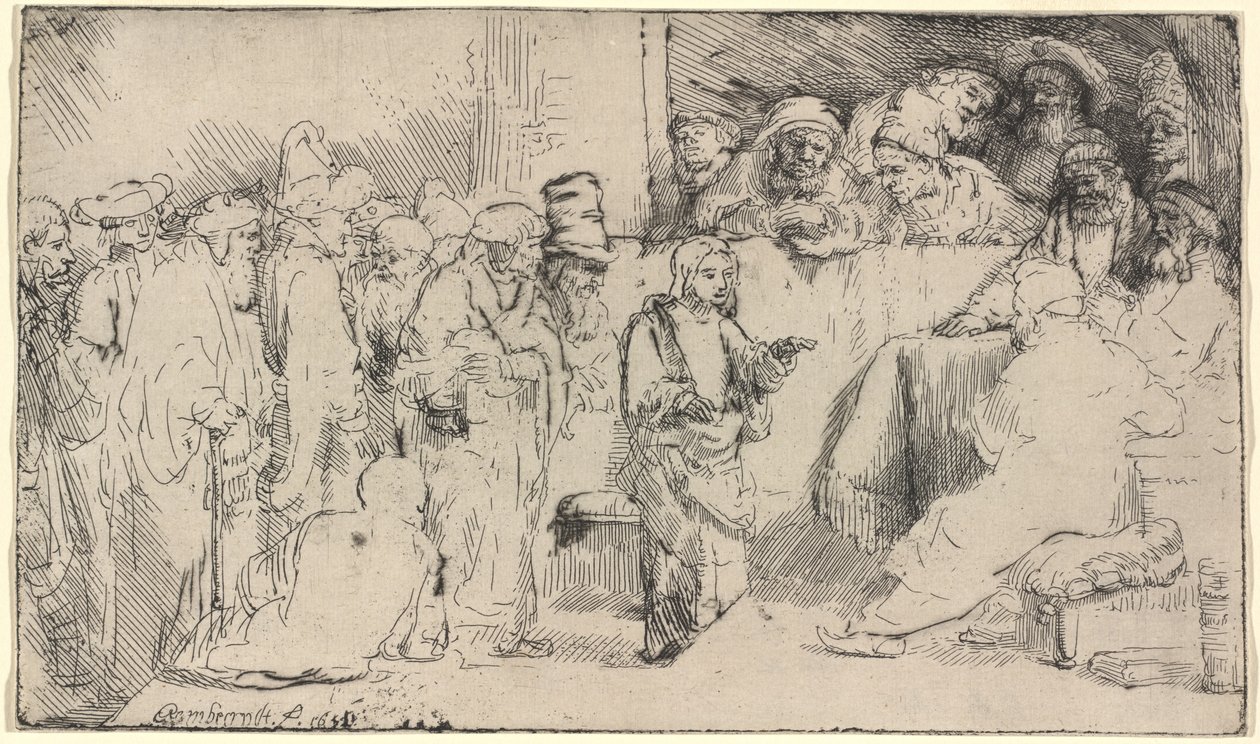Kristus se hádal s doktory: náčrt od Rembrandt van Rijn