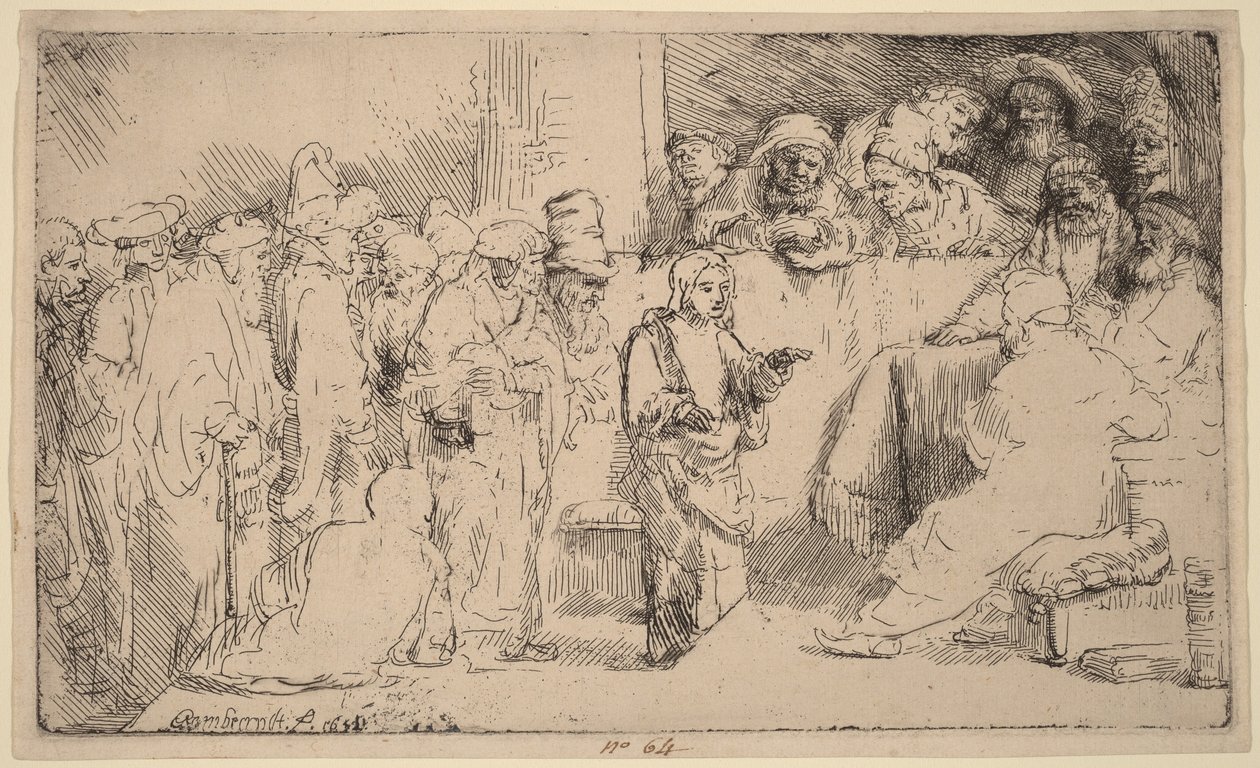 Kristus diskutuje s učenými: náčrt od Rembrandt van Rijn