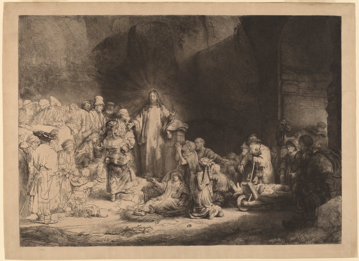 Kristus káže (Sto guldenový výtisk) od Rembrandt van Rijn