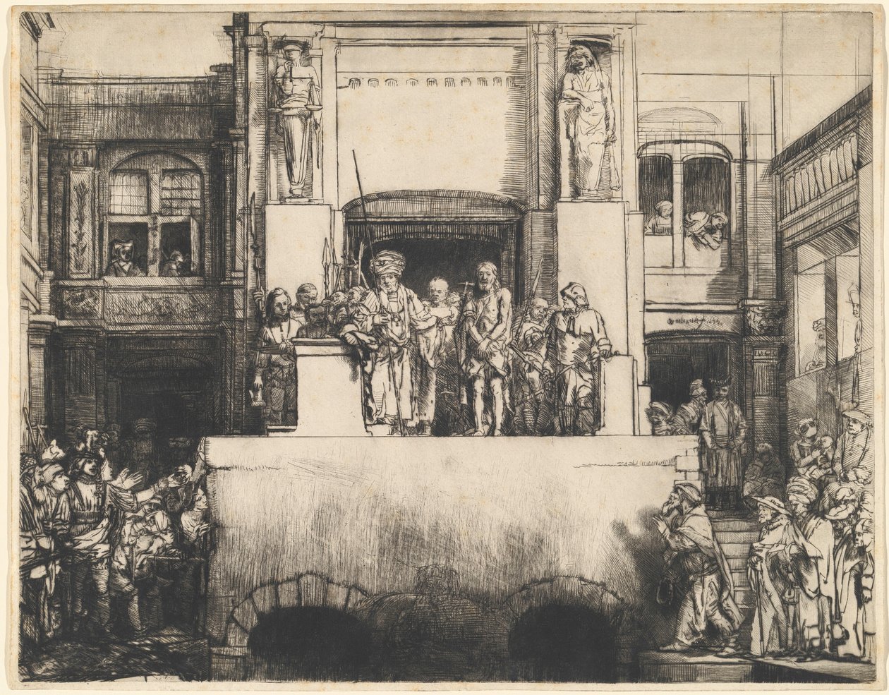 Kristus představený lidu: podlouhlý talíř od Rembrandt van Rijn
