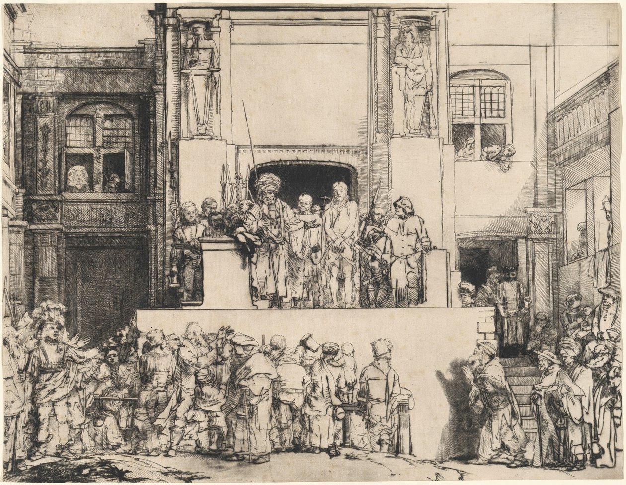 Kristus představený lidu: podlouhlý talíř od Rembrandt van Rijn