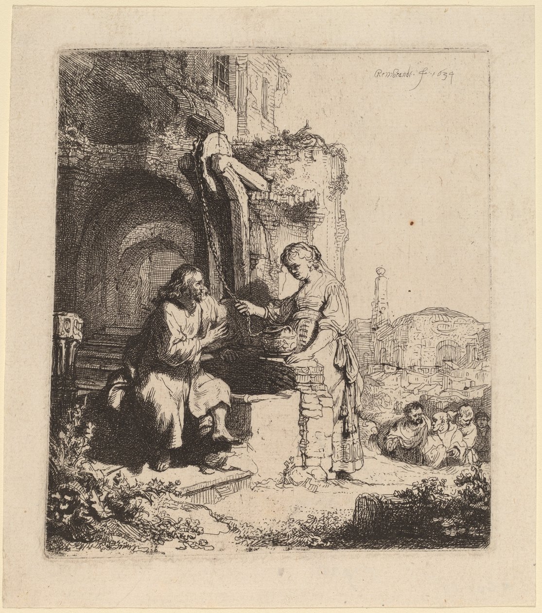 Kristus a žena Samaří mezi ruinami od Rembrandt van Rijn