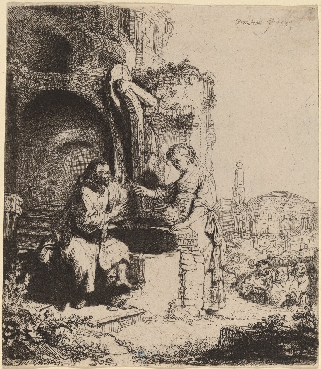 Kristus a žena Samaří mezi ruinami od Rembrandt van Rijn