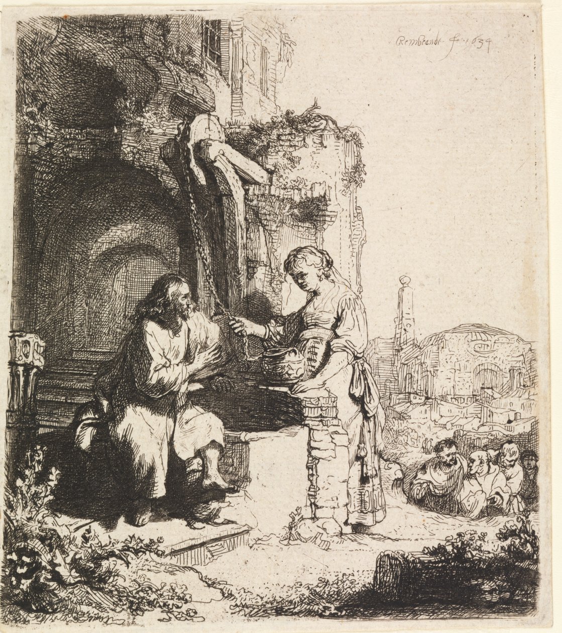 Kristus a žena Samaří mezi ruinami od Rembrandt van Rijn