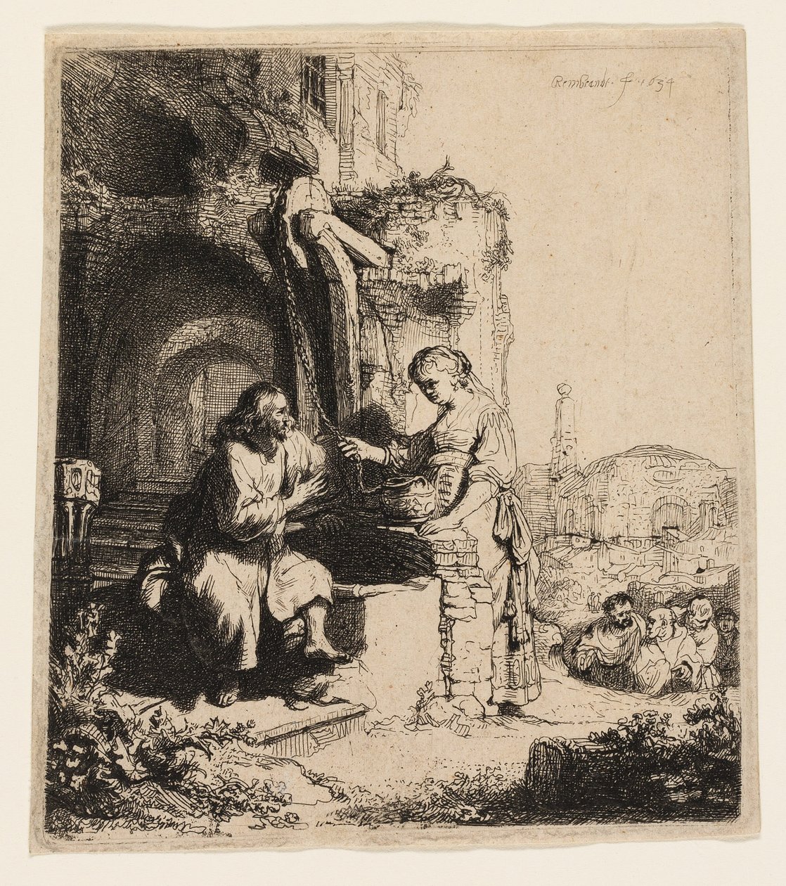 Kristus a žena Samaří mezi ruinami od Rembrandt van Rijn