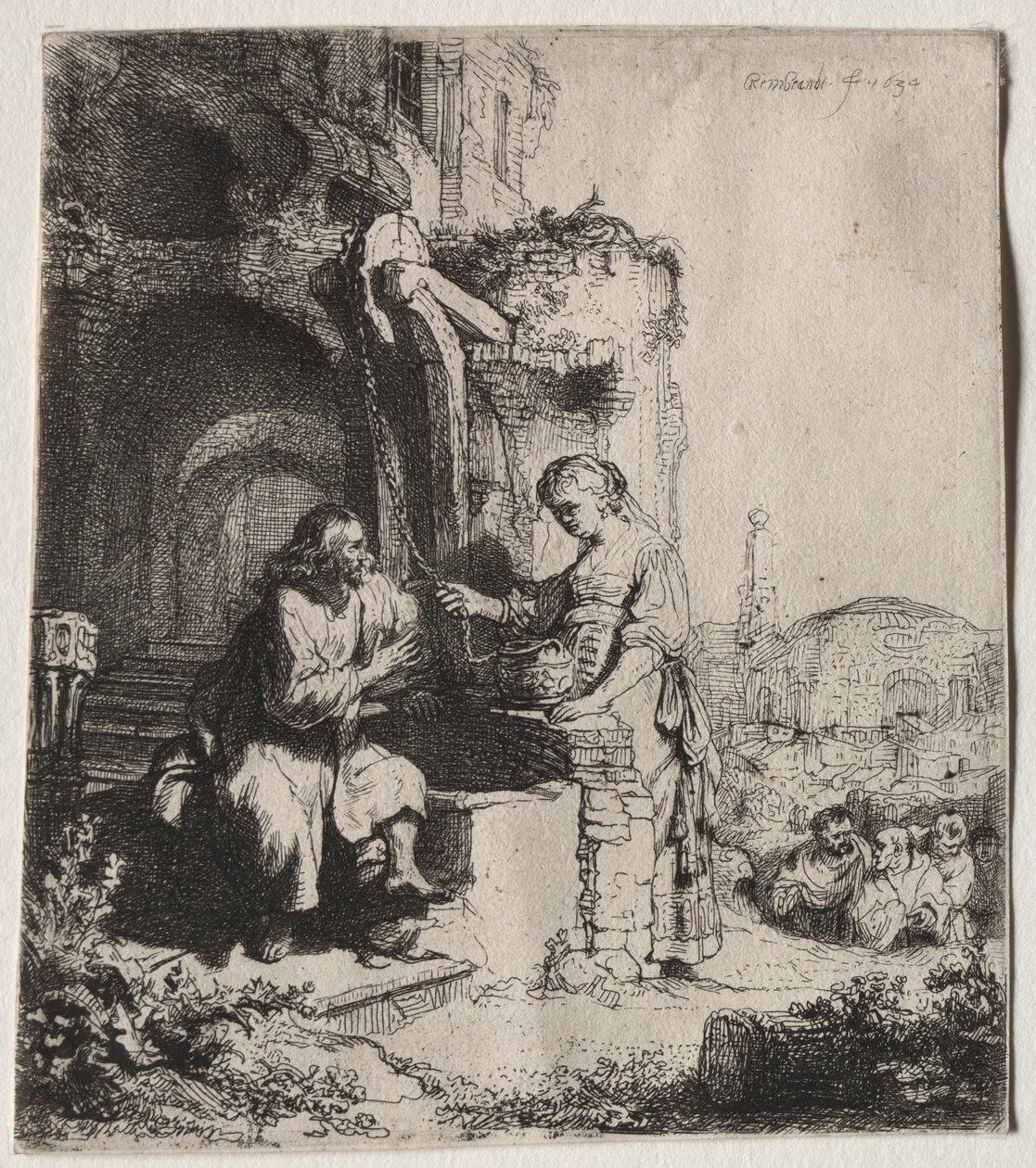 Kristus a žena Samaří mezi ruinami od Rembrandt van Rijn