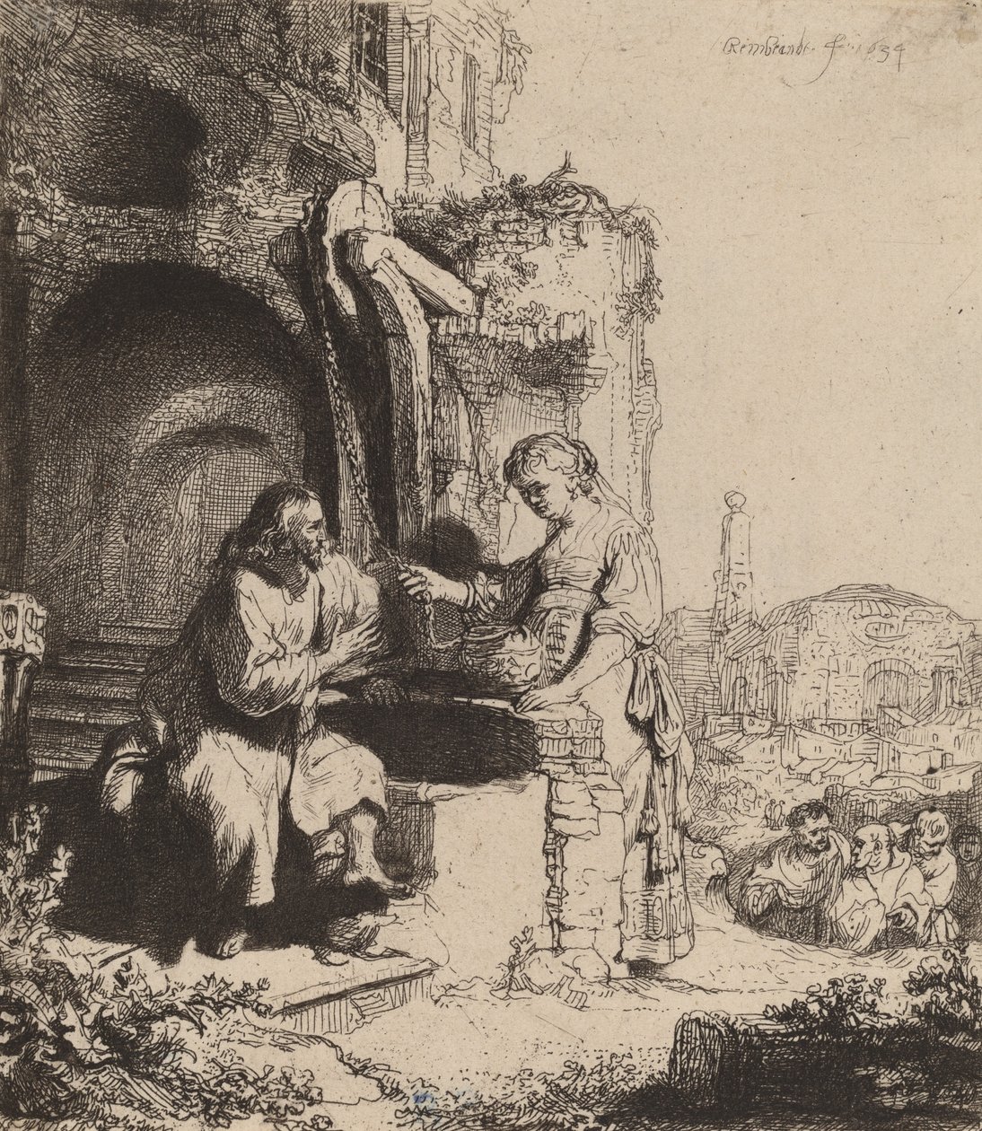 Kristus a žena Samaří mezi ruinami, 1634. od Rembrandt van Rijn