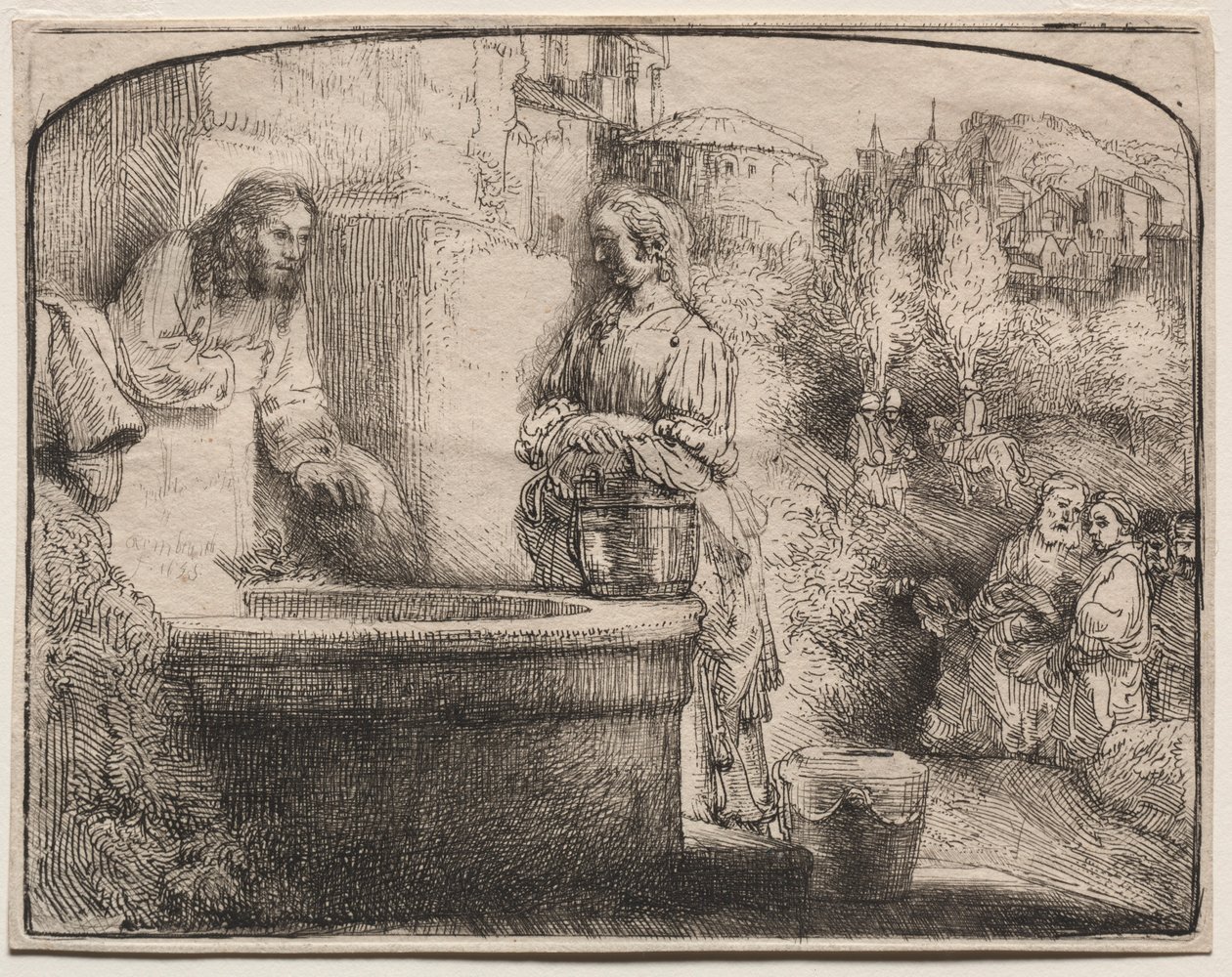 Kristus a žena Samaří: Obloukový tisk, 1657-58. od Rembrandt van Rijn