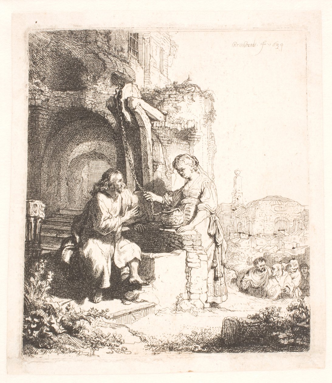 Kristus a žena Samaří: mezi ruinami od Rembrandt van Rijn
