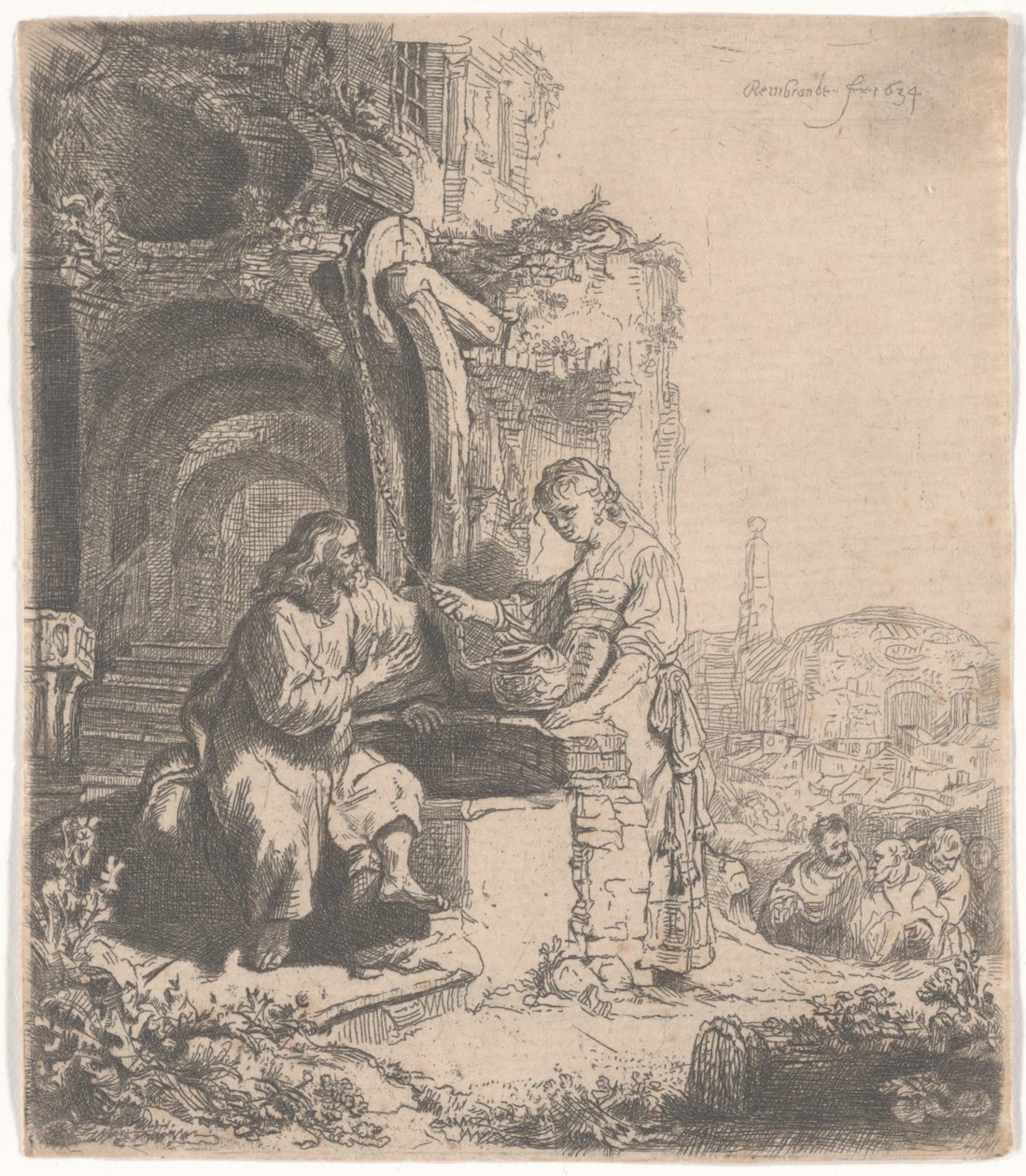 Kristus a žena Samaří mezi ruinami, 1634 od Rembrandt van Rijn