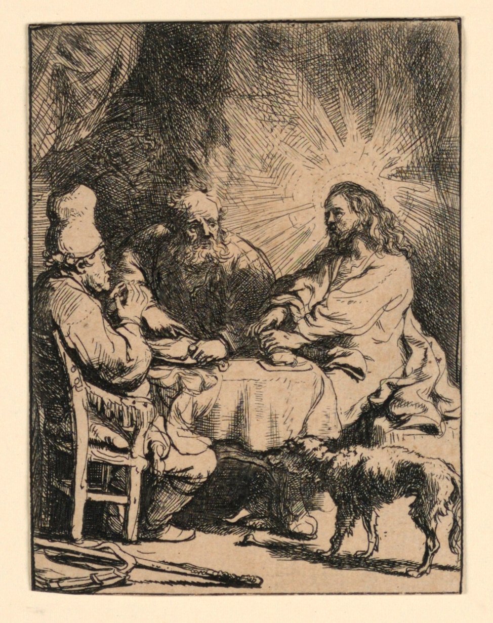 Kristus v Emauzích: Menší talíř od Rembrandt van Rijn