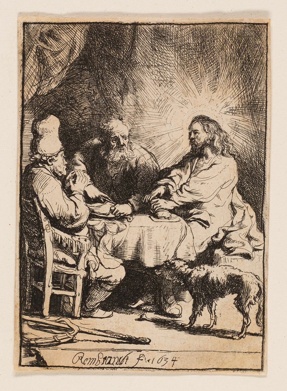 Kristus v Emauzích: Menší talíř od Rembrandt van Rijn