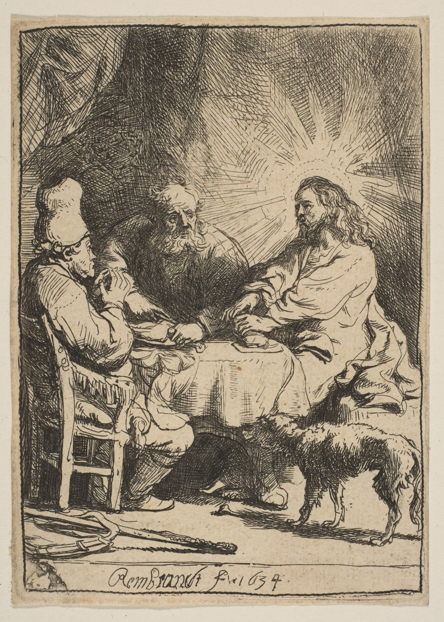 Kristus v Emauzích: Menší talíř, 1634. od Rembrandt van Rijn