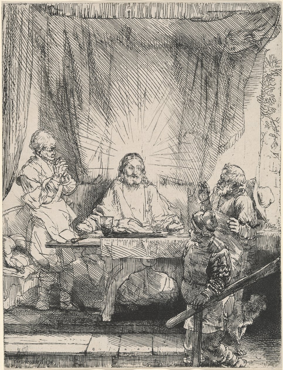 Kristus v Emauzích: Větší deska od Rembrandt van Rijn