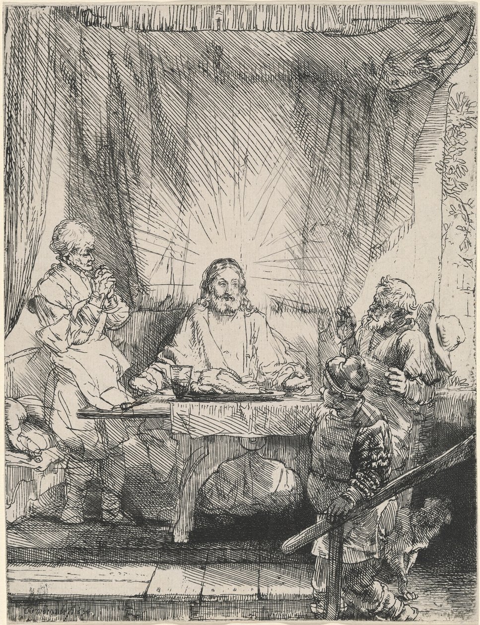 Kristus v Emauzích: větší obraz od Rembrandt van Rijn