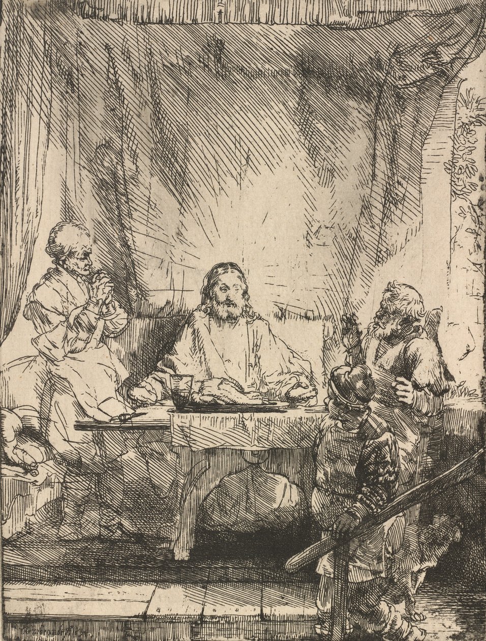 Kristus v Emauzích: Větší deska, 1654. od Rembrandt van Rijn
