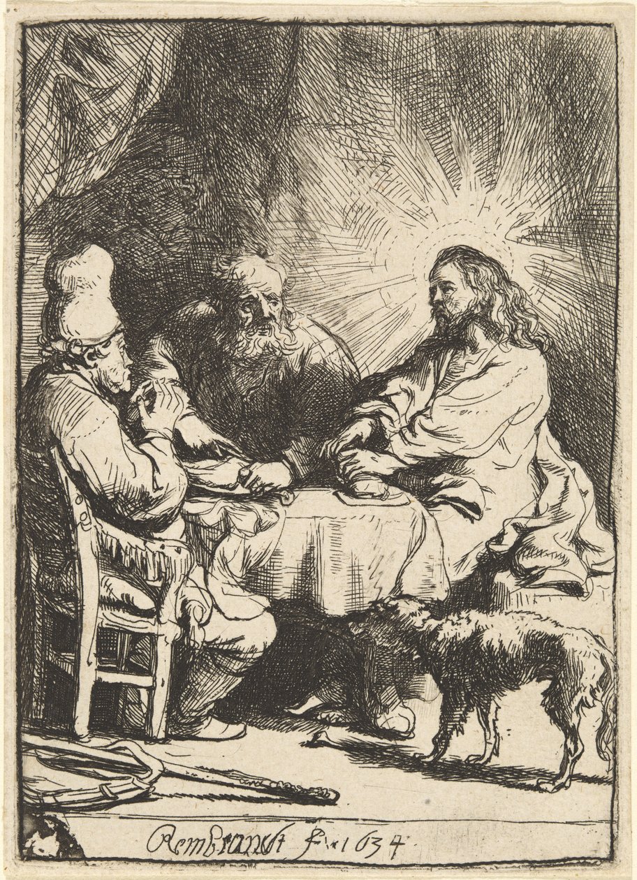 Kristus v Emauzích: Menší talíř od Rembrandt van Rijn