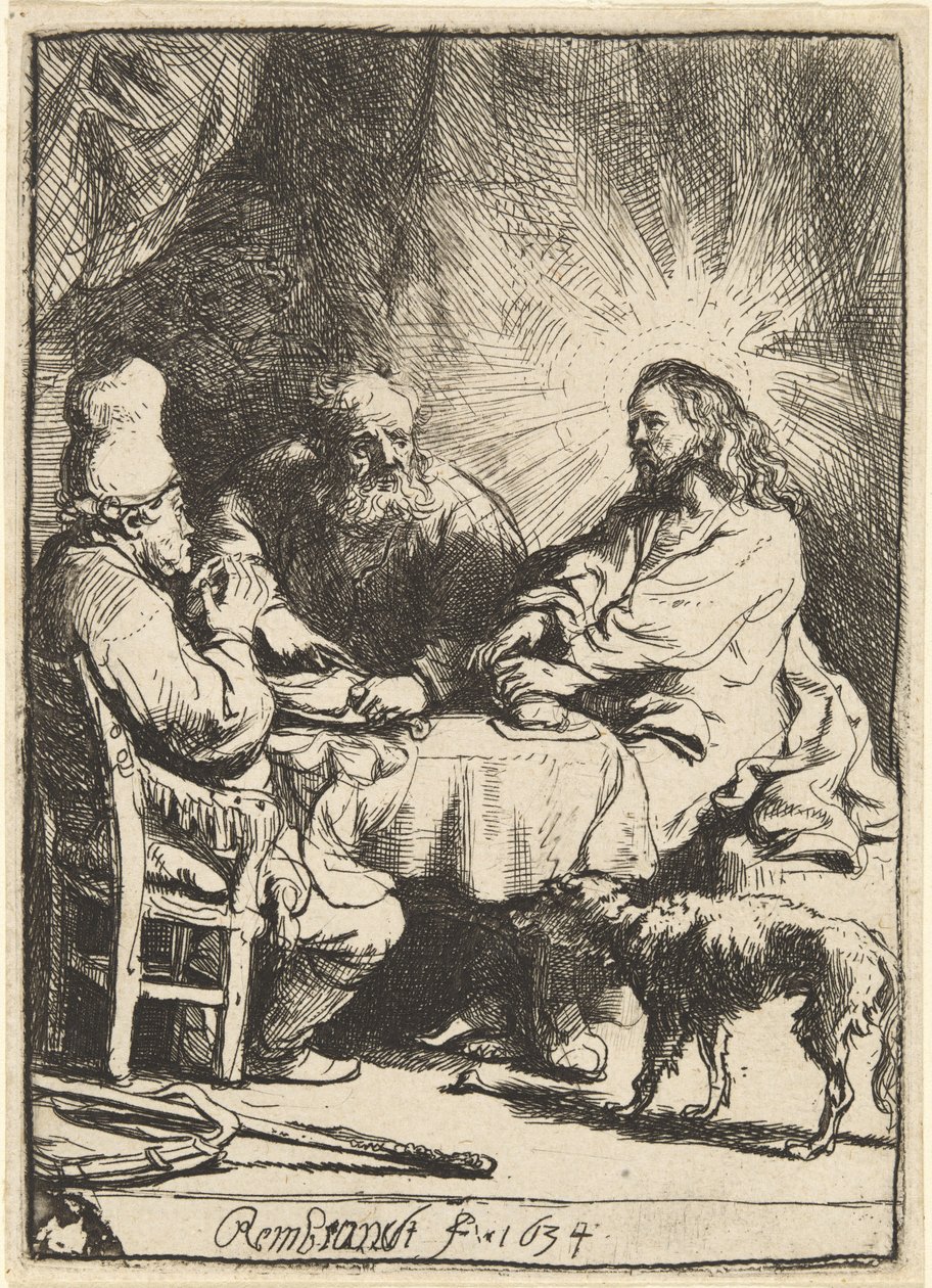 Kristus v Emauzích: menší deska od Rembrandt van Rijn