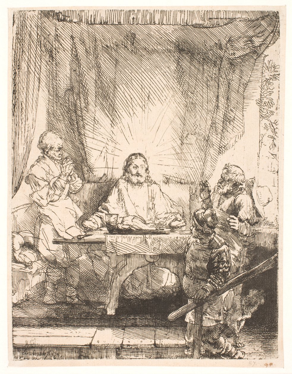 Kristus v Emauzích: větší deska od Rembrandt van Rijn