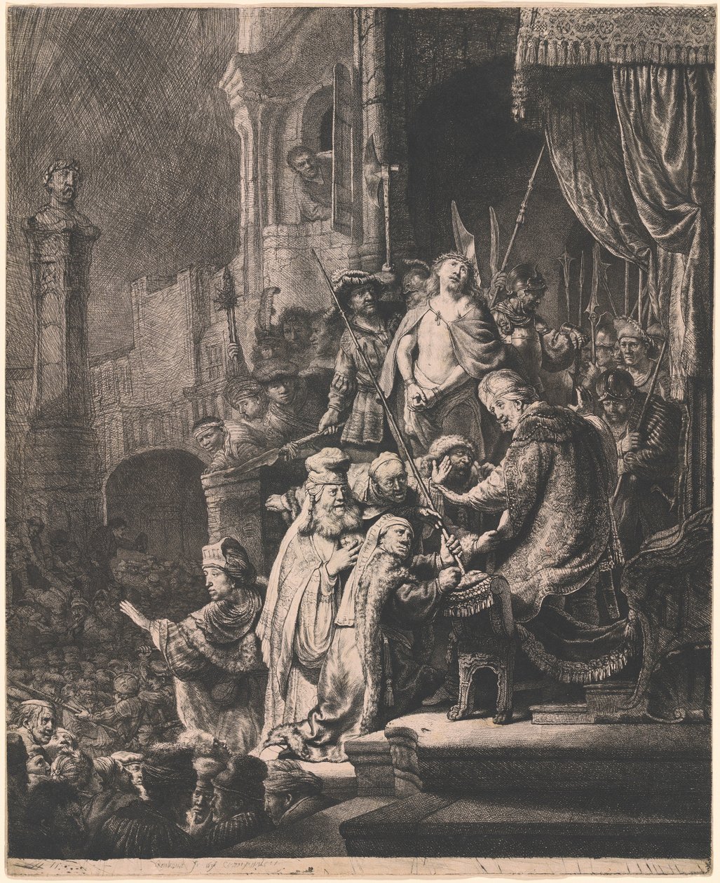 Kristus před Pilátem: velká deska od Rembrandt van Rijn