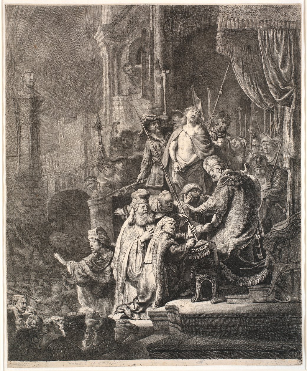 Ježíš před Pilátem: velký talíř od Rembrandt van Rijn