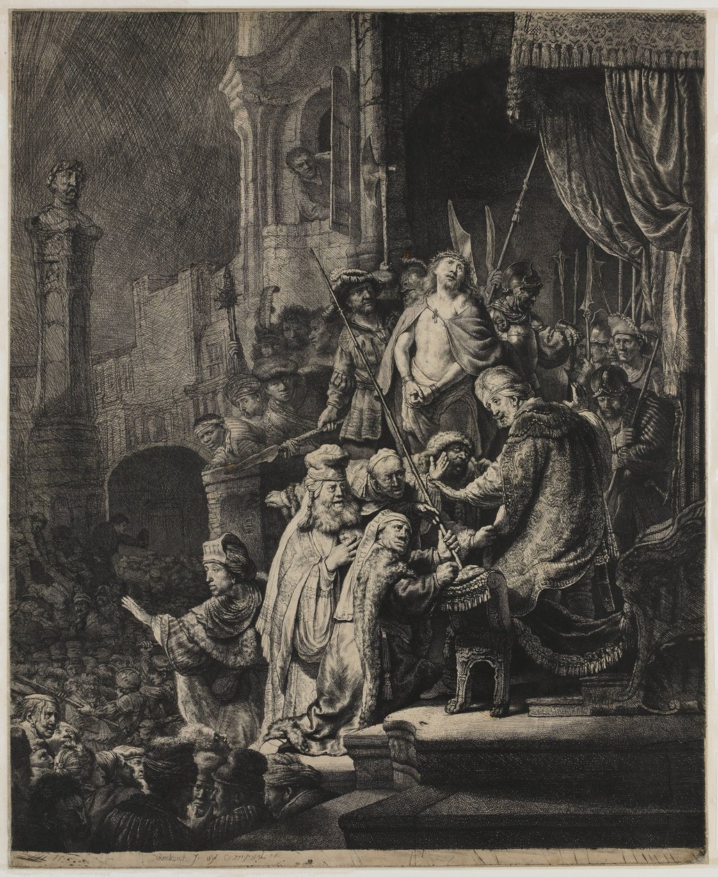 Kristus před Pilátem: velký talíř od Rembrandt van Rijn
