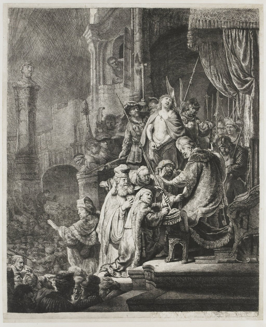 Kristus před Pilátem: velký talíř od Rembrandt van Rijn