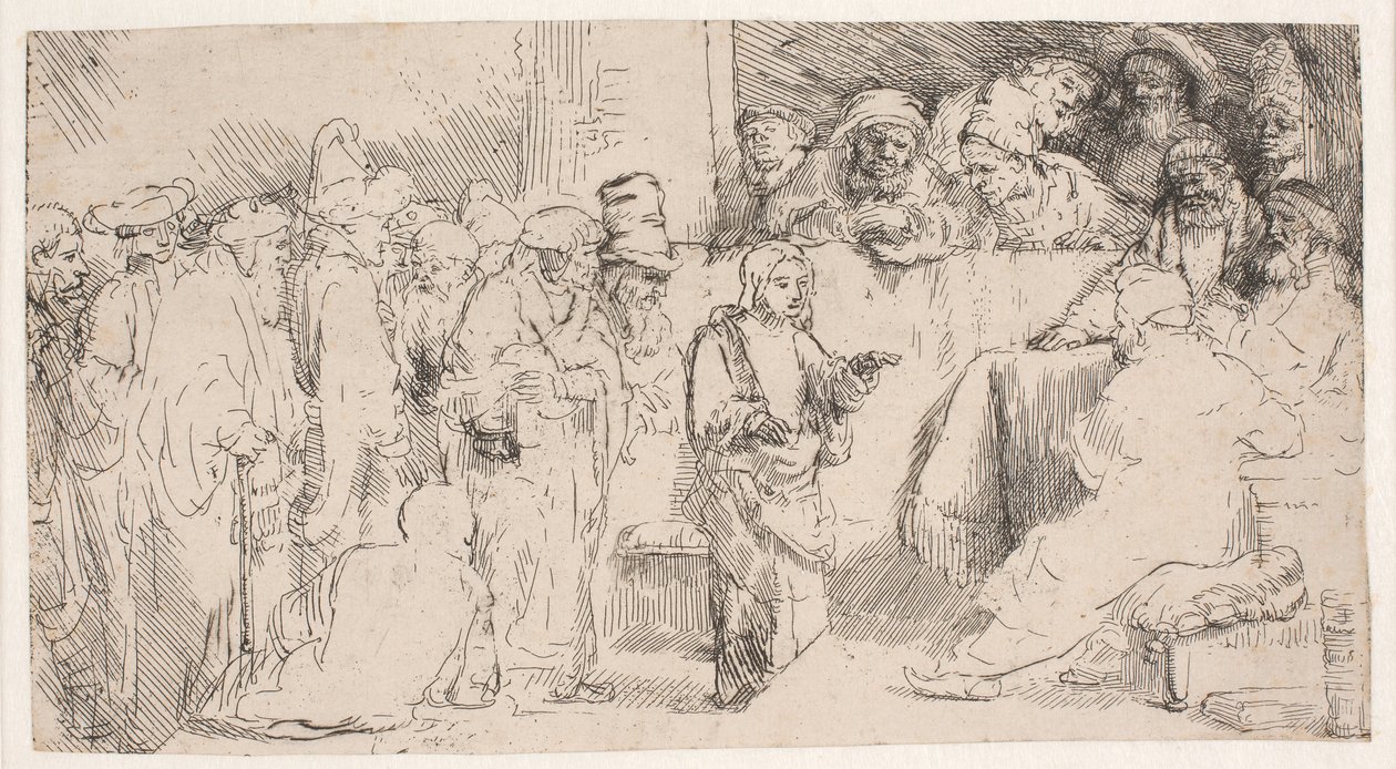 Kristus diskutuje s učenými: skica od Rembrandt van Rijn