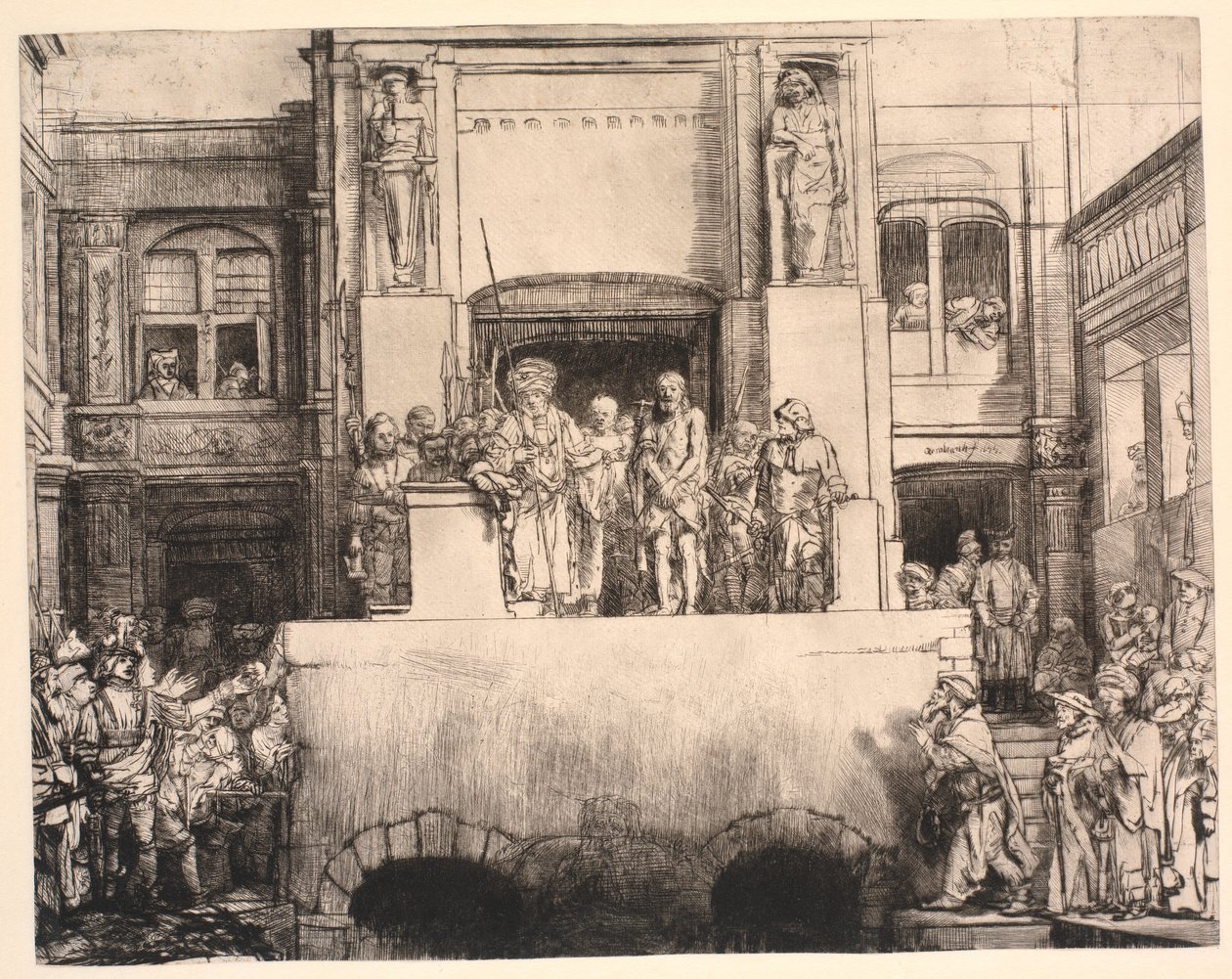 Kristus představil lidu: velký podlouhlý talíř od Rembrandt van Rijn