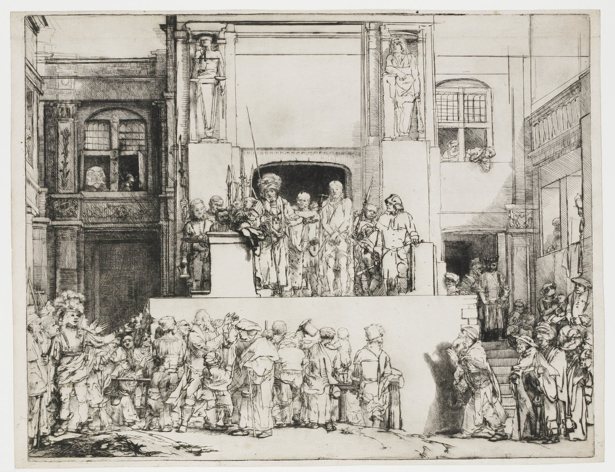 Kristus představený lidem: podlouhlý talíř od Rembrandt van Rijn