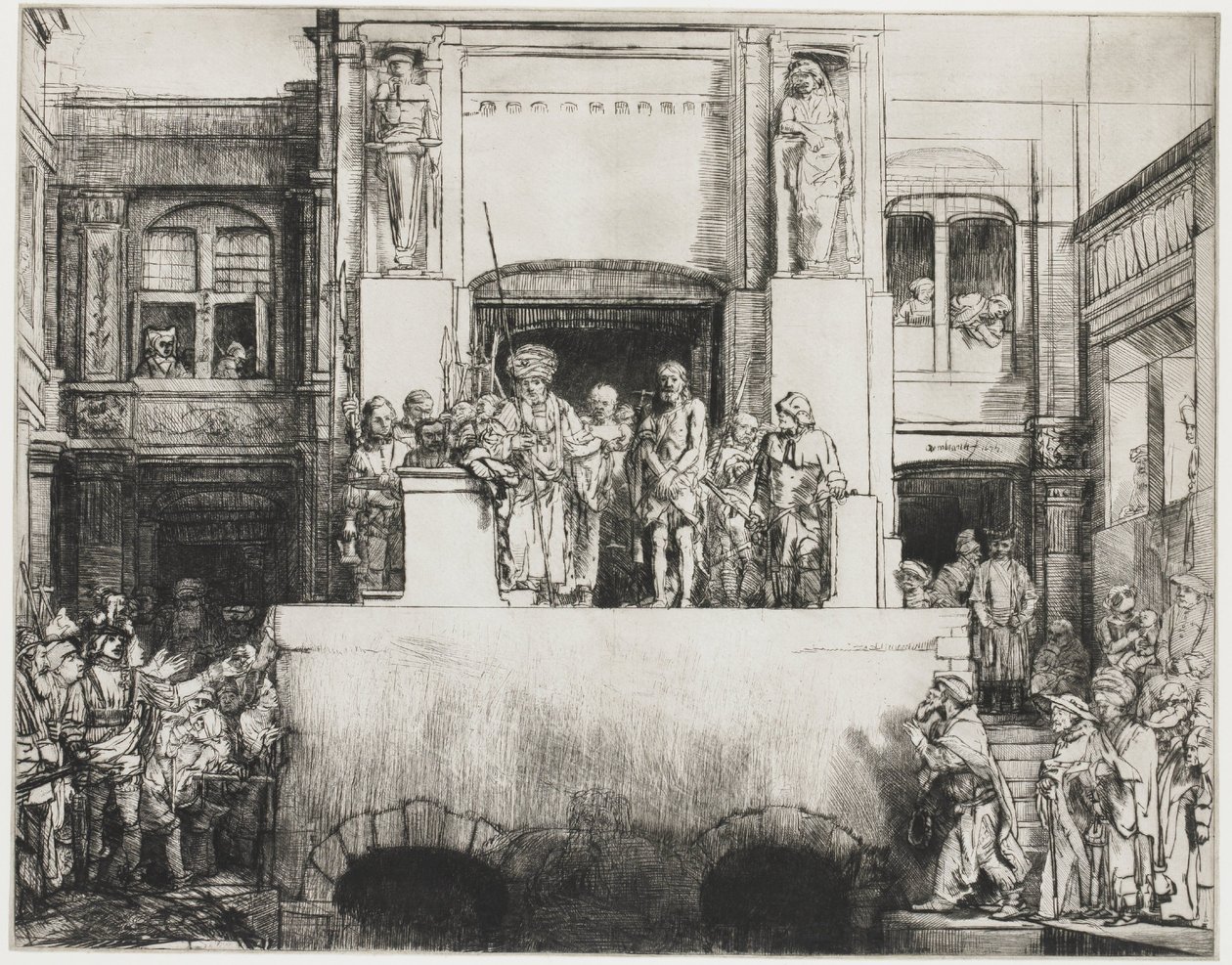 Kristus představený lidem: podlouhlý talíř od Rembrandt van Rijn
